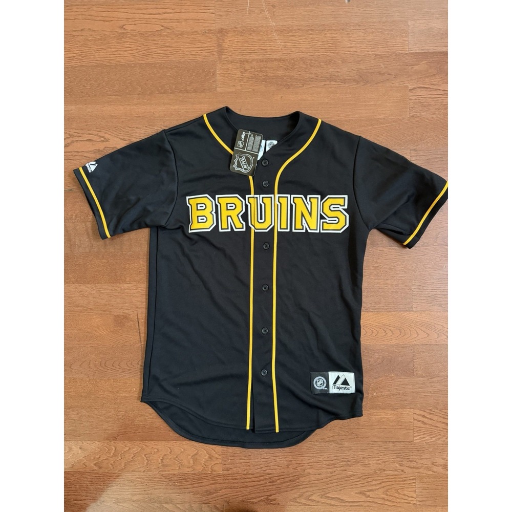 Authentic Majestic NHL Boston Bruins Baseball Jersey Men's S Made in USA NWT